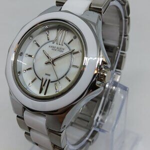 Anne Klein 12/2141 Women's 35mm Silver Tone White Ceramic Changeable Bezel Watch